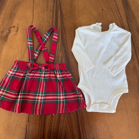 Carter’s Plaid Red and Green Flannel Dress with White Top Christmas Outfit 3M - Picture 3 of 5